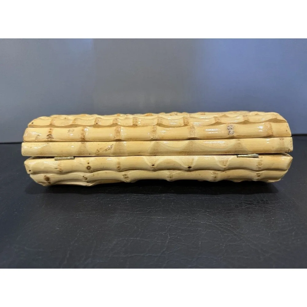 J. McLaughlin Woven Rattan Bamboo  Kendra Clutch Purse Natural Tan Handbag